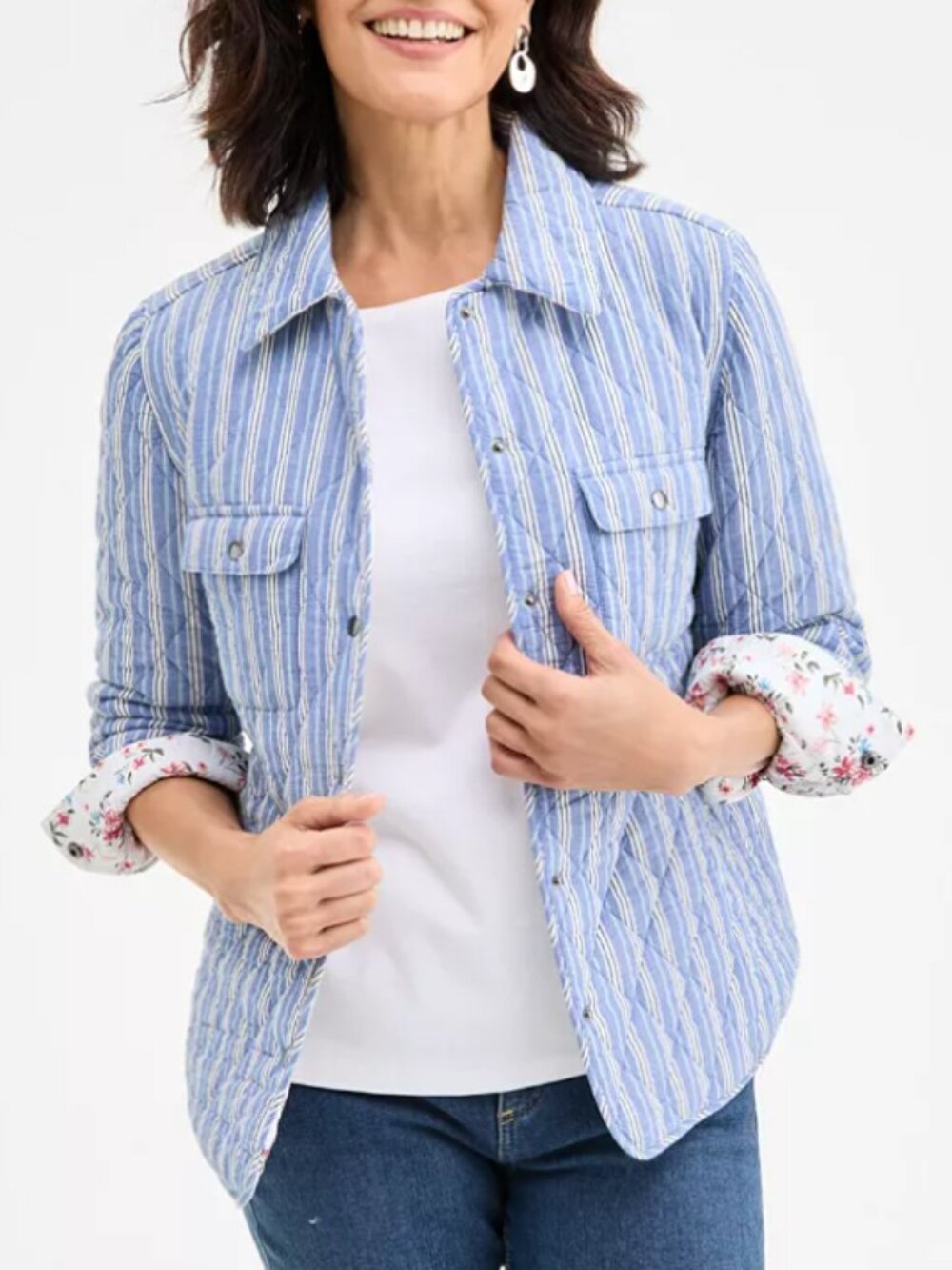NEW Style & Co Reversible Quilted Shacket Sz XS Oversized Striped Floral Cottage